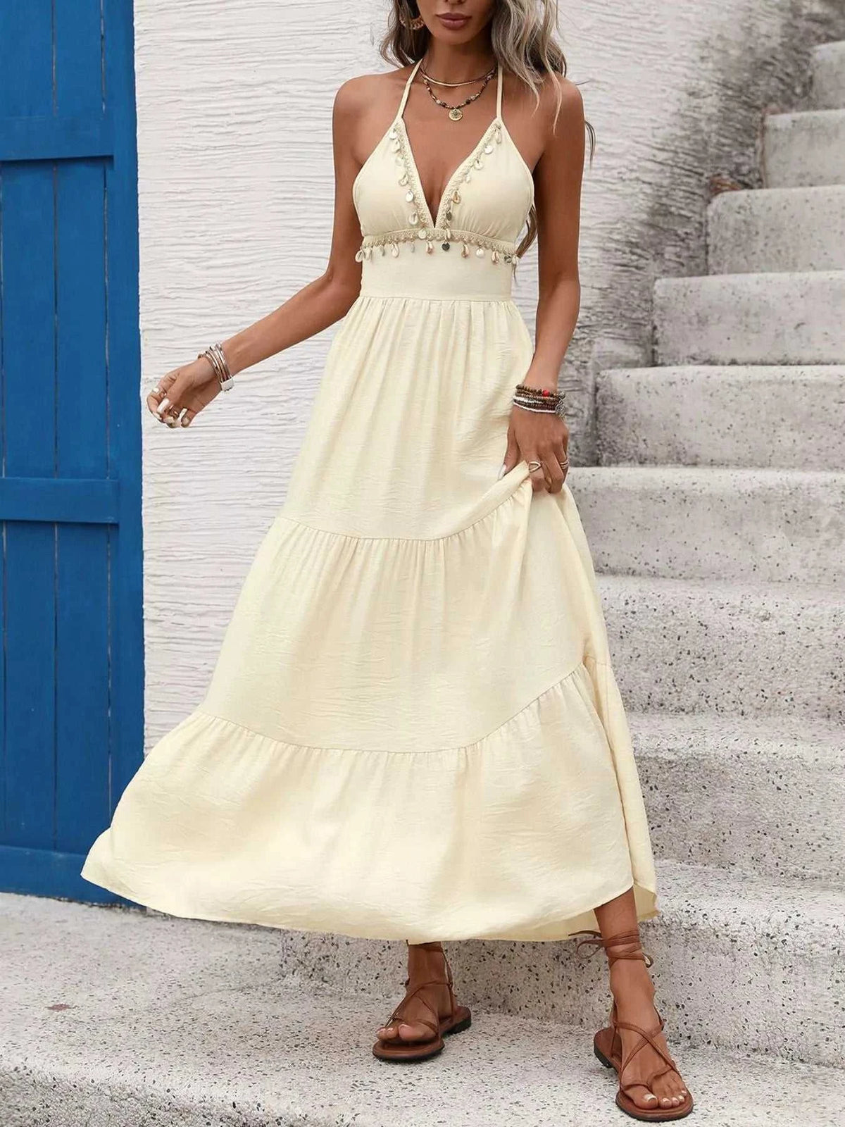 Halter Neck Tiered Maxi Dress 100100190291234 41 Affordable Fashion Under $100 Jerry's Apparel 