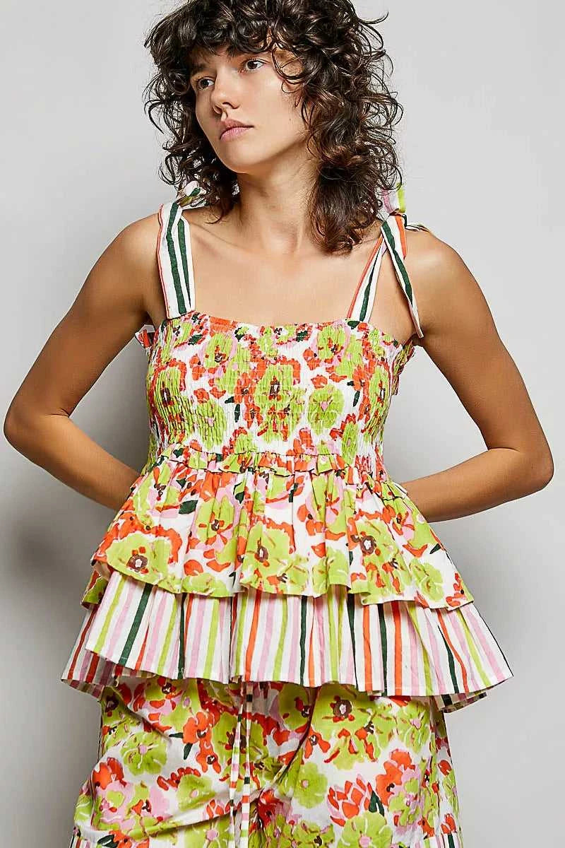 POL Floral Smocked Ruffled Cami with Tie Shoulder Straps 100100869351692 64 Affordable Fashion Under $100 Jerry's Apparel 
