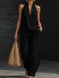 Full Size Halter Neck Top and Wide Leg Pants Set Plus Size 100100162890040 46 Affordable Fashion Under $100 Jerry's Apparel 