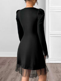 Square Neck Puff Sleeve Mesh Hem Dress 100100646887341 34 Affordable Fashion Under $100 Jerry's Apparel 