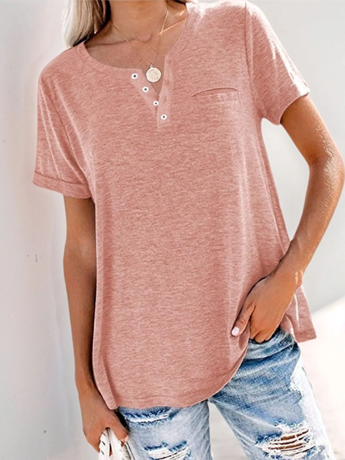 Full Size Notched Short Sleeve T-Shirt Plus Size