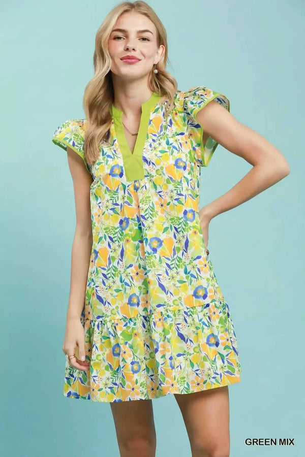 Umgee Floral Flutter Sleeve Tiered Mini Dress 100100847661099 57 Affordable Fashion Under $100 Jerry's Apparel 