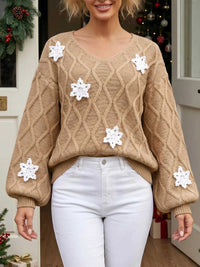 Snowflake Textured V-Neck Sweater 101002212171336 40 Affordable Fashion Under $100 Jerry's Apparel 