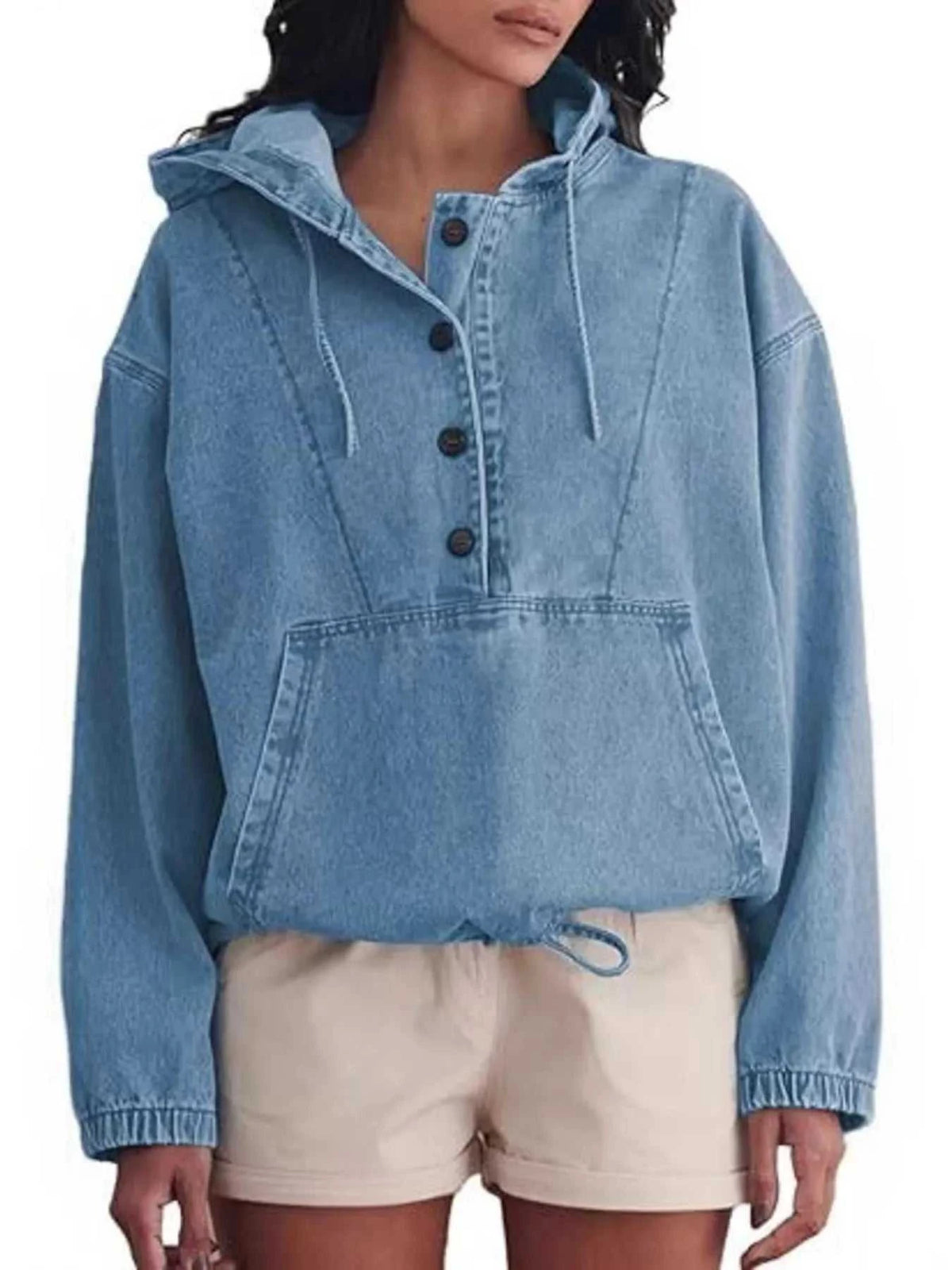 Casual Hooded Kangaroo Pocket Denim Jacket 101003999941412 64 Affordable Fashion Under $100 Jerry's Apparel 