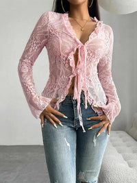 Tie Front Long Sleeve Lace Top 100100498929806 35 Affordable Fashion Under $100 Jerry's Apparel 
