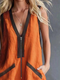 V-Neck Zipper Front Romper with Contrast Trim 100100294902441 37 Women's Romper Affordable Fashion Under $100 Jerry's Apparel 