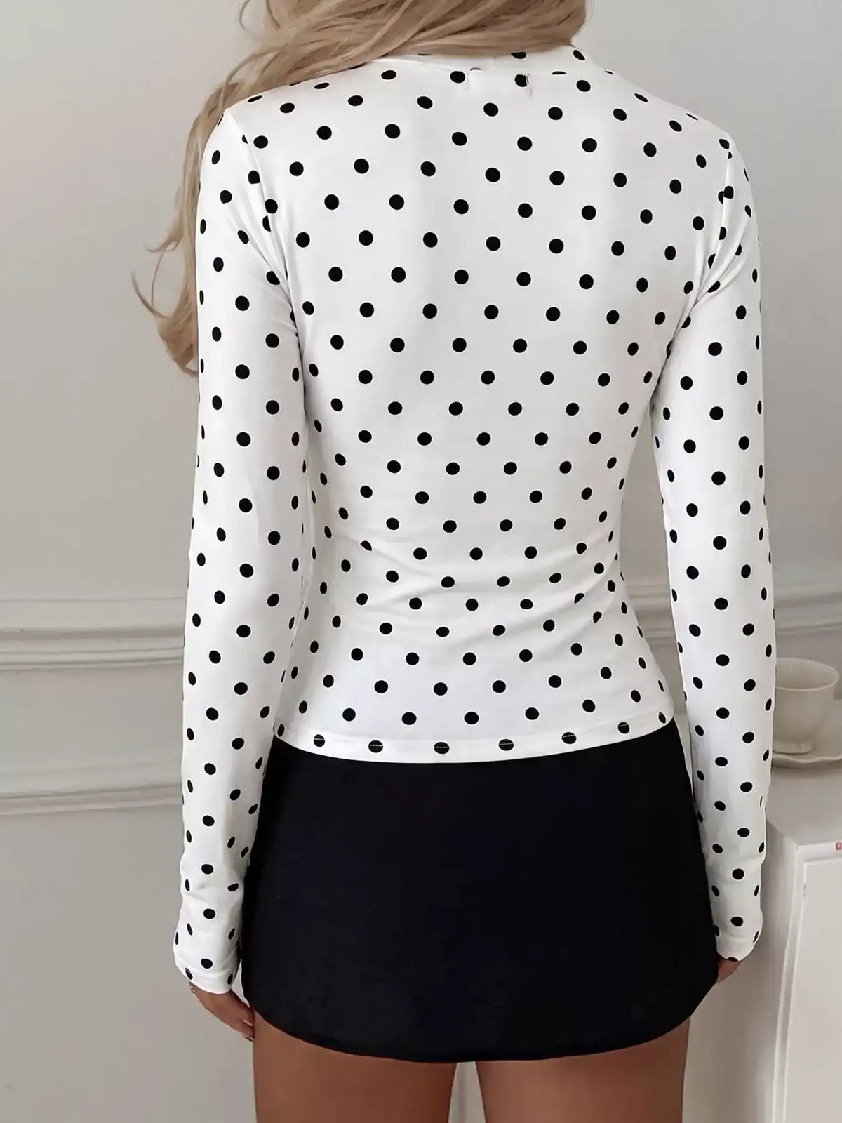 Polka Dot Keyhole Long Sleeve Slim Fit T-Shirt 101001594015640 32 Affordable Fashion Under $100 Jerry's Apparel 