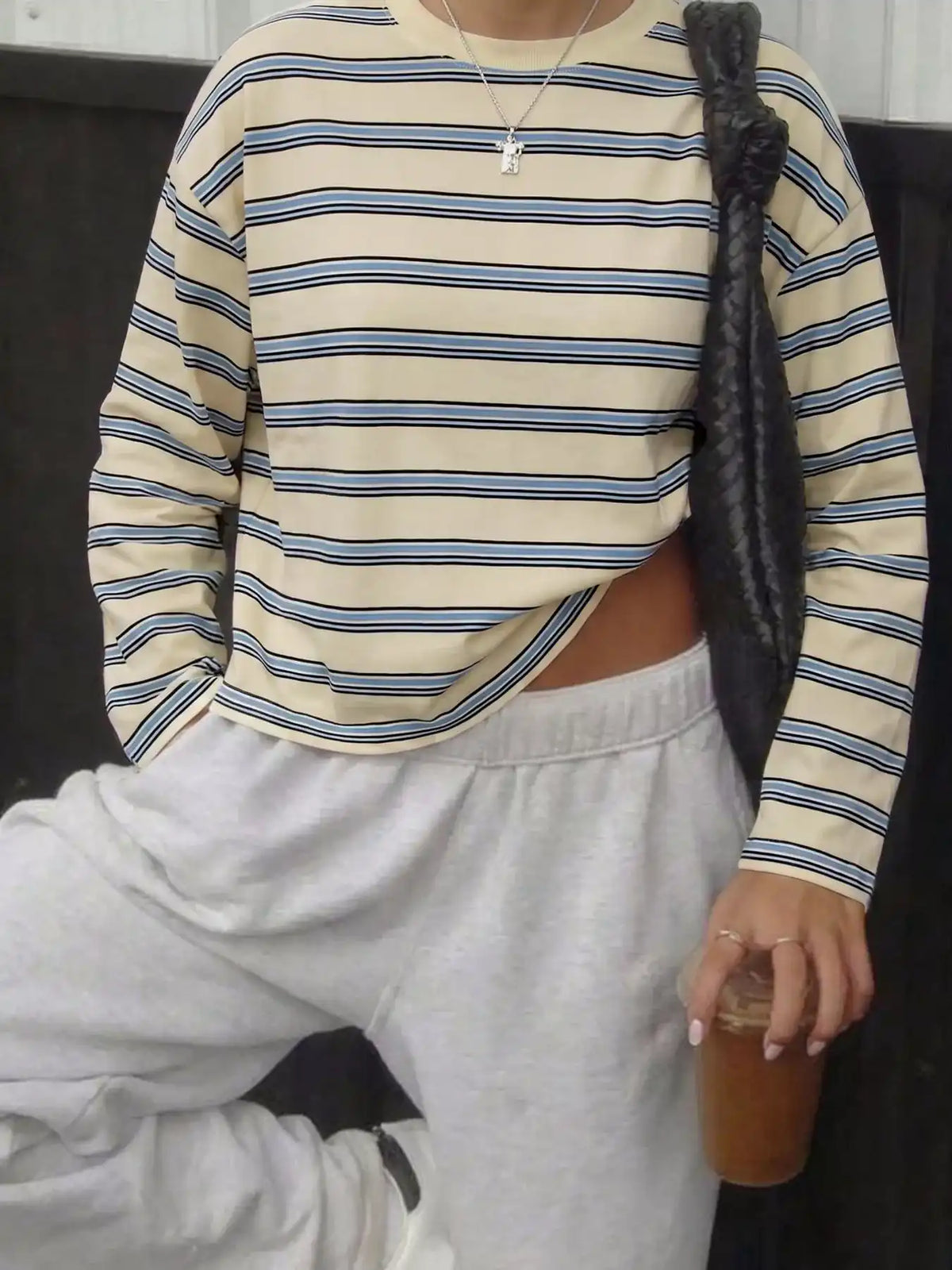 Oversized Striped Long-Sleeve T-Shirt 101001115047789 35 Affordable Fashion Under $100 Jerry's Apparel 