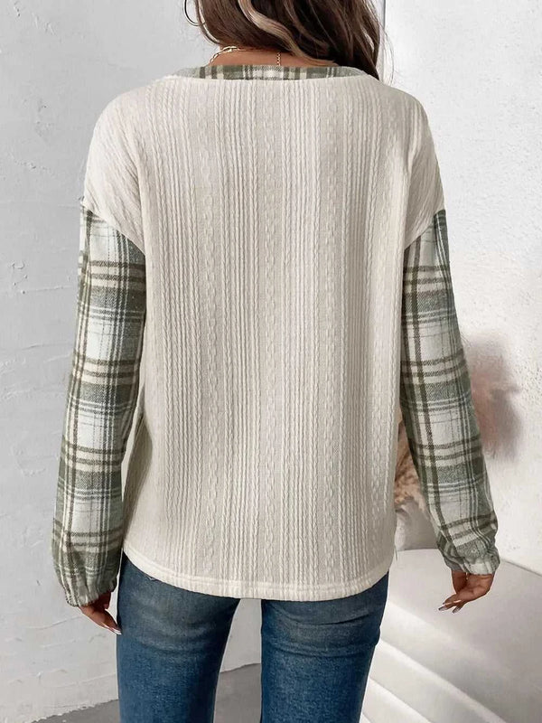 Perfee Plaid Half Button Long Sleeve T-Shirt 100100704091135 40 Affordable Fashion Under $100 Jerry's Apparel 