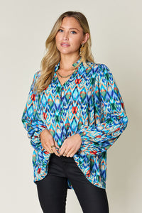 Full Size Printed Balloon Sleeve Blouse