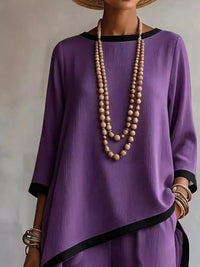 Full Size Contrast Trim High-Low Top and Pants Set Plus Size 101001695377847 67 Women's Pants Set Gifts for Her Jerry's Apparel 