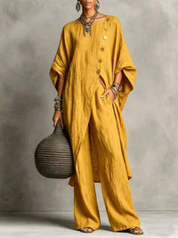 Full Size Asymmetric Button-Down Top and Wide-Leg Pants Set Plus Size 101001667815182 65 Affordable Fashion Under $100 Jerry's Apparel 