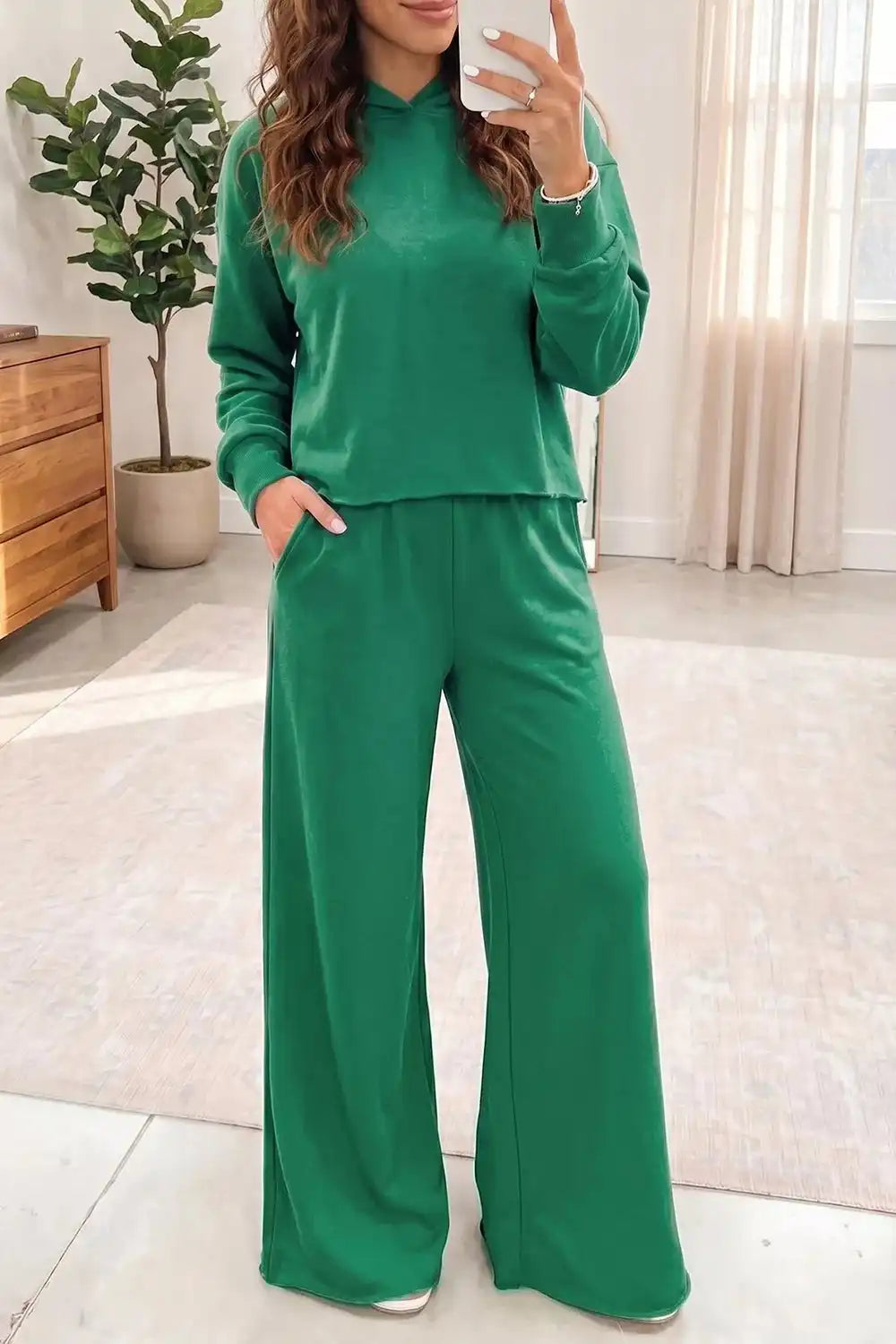 Solid Color Hooded Long Sleeve Elastic Waist Pocket Pants Set 101001390590335 86 Affordable Fashion Under $100 Jerry's Apparel 
