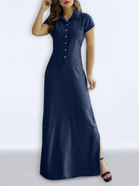Full Size Button Front Denim Maxi Dress with Side Slit Plus Size