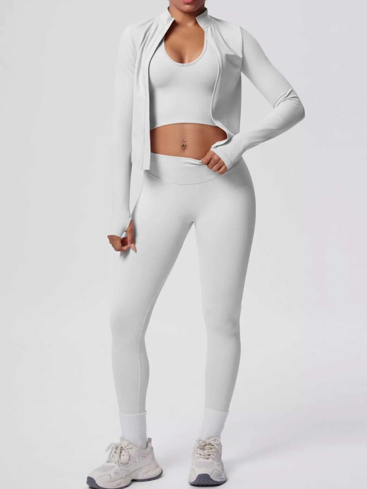 Tank & Zip-Up Jacket and Leggings Three-Piece Active Set 101006896695096 129 Comfortable Weekend Sets Jerry's Apparel 