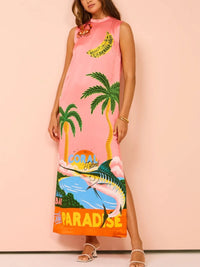 Side Slit Printed Sleeveless Dress