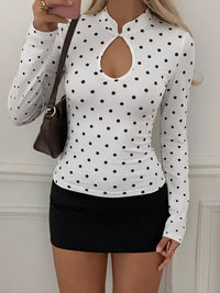 Polka Dot Keyhole Long Sleeve Slim Fit T-Shirt 101001594015640 32 Affordable Fashion Under $100 Jerry's Apparel 