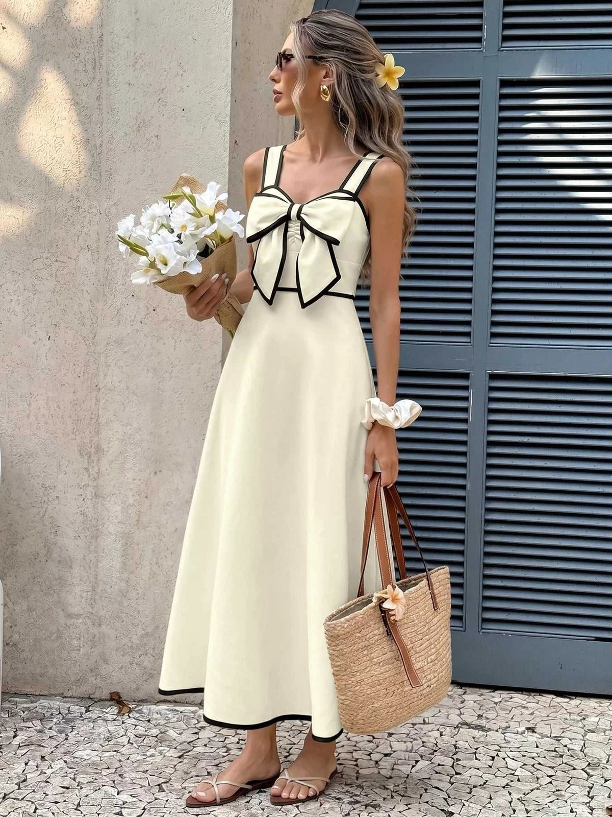 Bowknot Trim A-Line Midi Dress 100100205977372 45 Affordable Fashion Under $100 Jerry's Apparel 