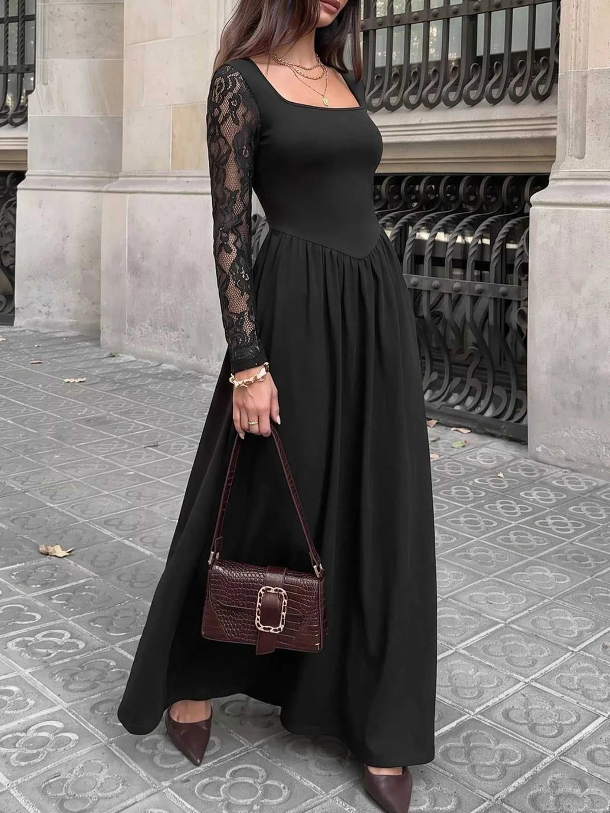 Square Neck Sheer Sleeve Maxi Dress 100100910283369 39 Affordable Fashion Under $100 Jerry's Apparel 