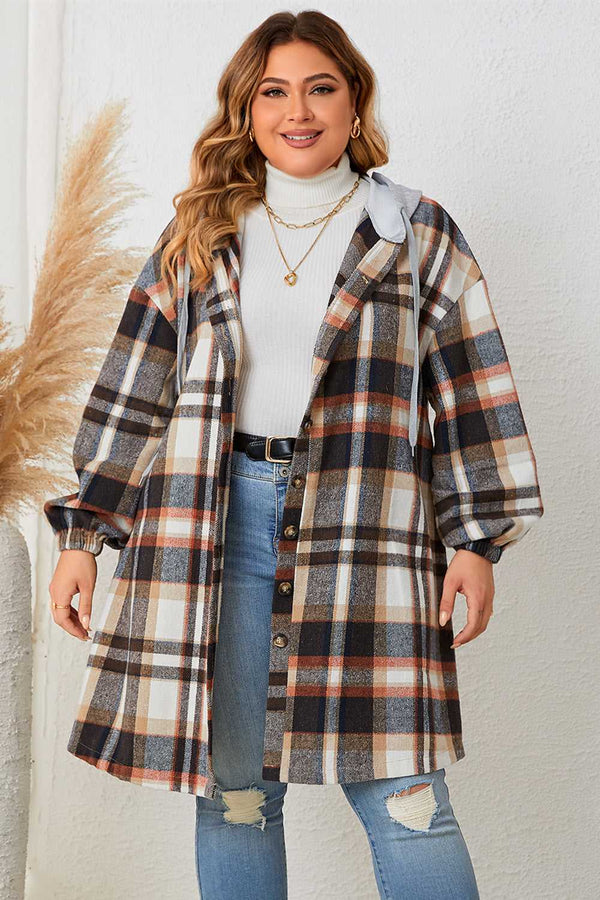 Honey Plus Size Plaid Drop Shoulder Hooded Coat 100100733937686 56 Affordable Fashion Under $100 Jerry's Apparel 