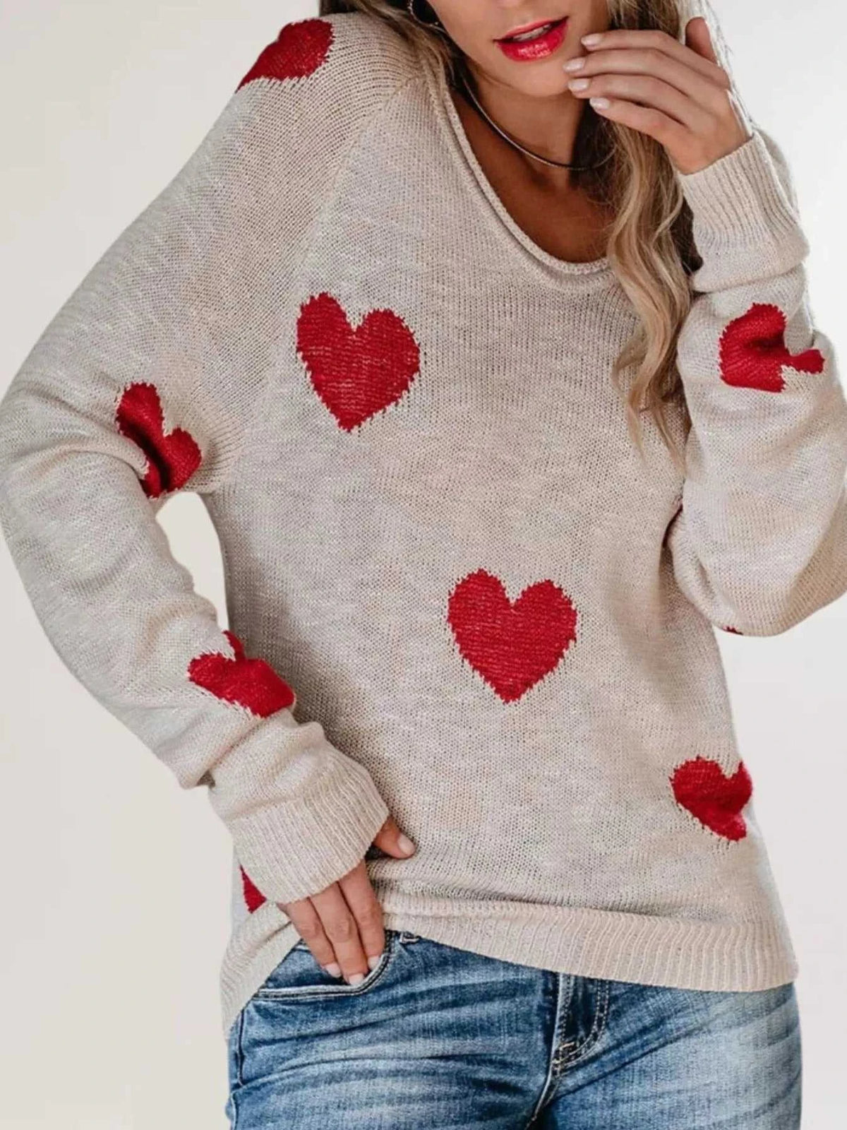 Heart Pattern V-Neck Sweater 100100504780005 48 Affordable Fashion Under $100 Jerry's Apparel 