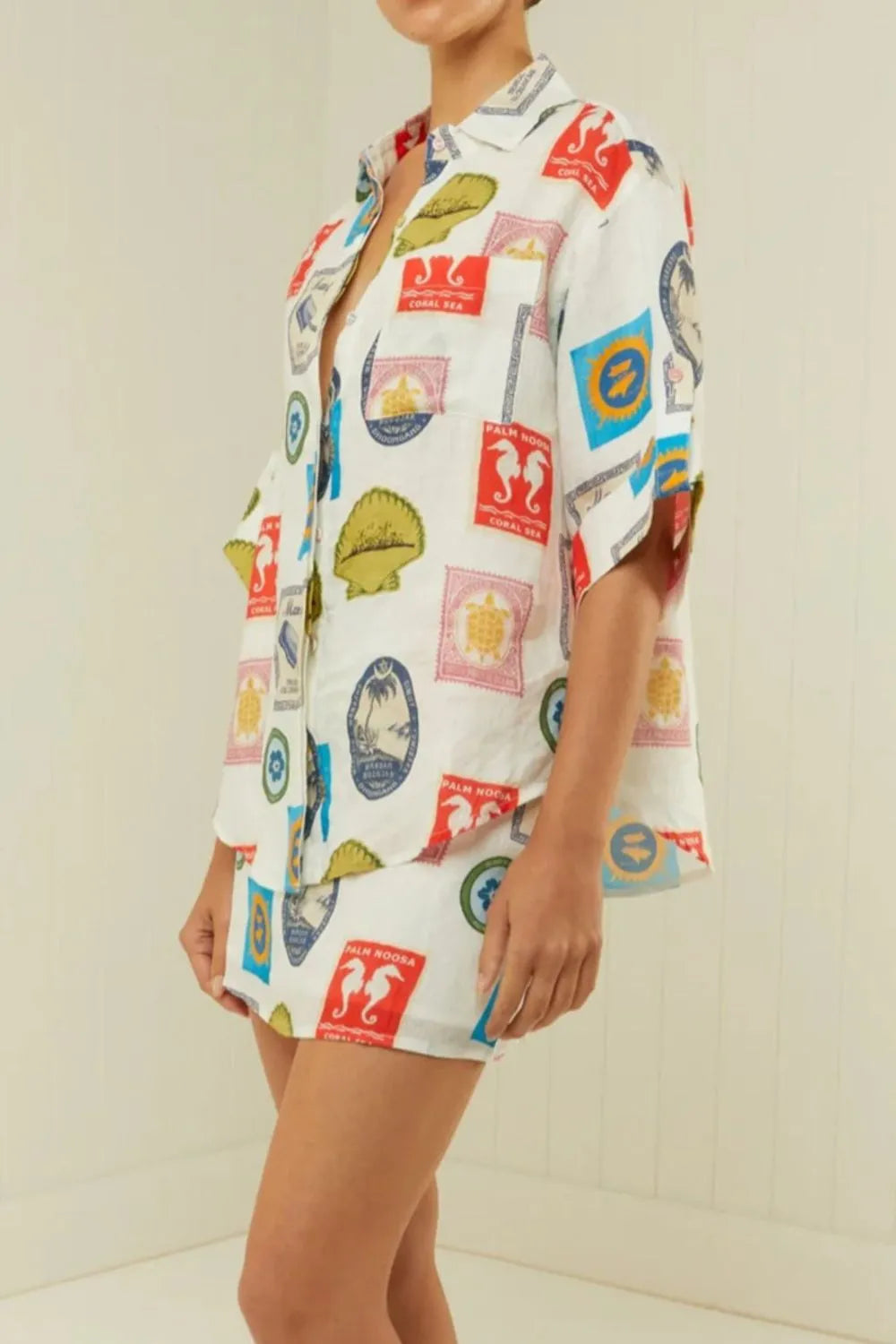 Printed Button Up Shirt and Skirt Set