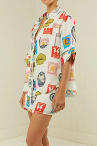 Printed Button Up Shirt and Skirt Set