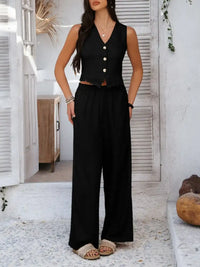 Devine Button Down Lace Detail Vest and Pants Set 100100550395768 62 Affordable Fashion Under $100 Jerry's Apparel 