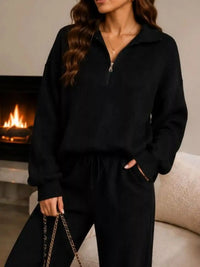 Cozy Ribbed Knit Quarter-Zip Top and Wide-Leg Set 101001505411513 59 Affordable Fashion Under $100 Jerry's Apparel 