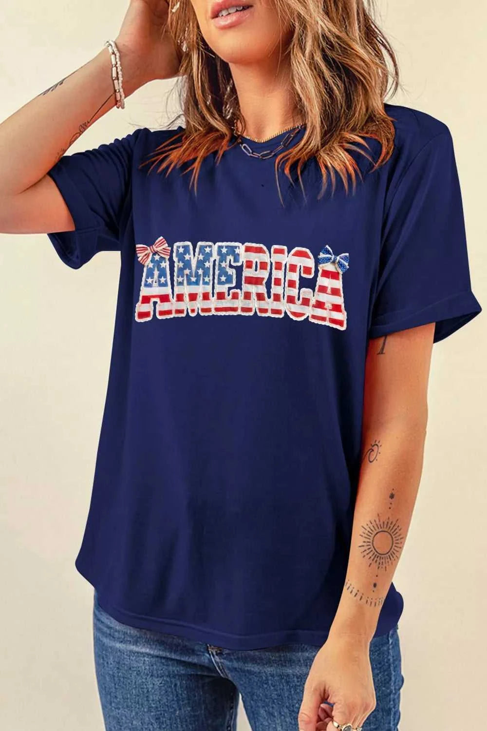 AMERICA Round Neck Relaxed T-Shirt 100100605928824 32 Affordable Fashion Under $100 Jerry's Apparel 