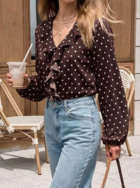 Polka Dot Ruffled V-Neck Bodysuit 101001651705391 32 Affordable Fashion Under $100 Jerry's Apparel 