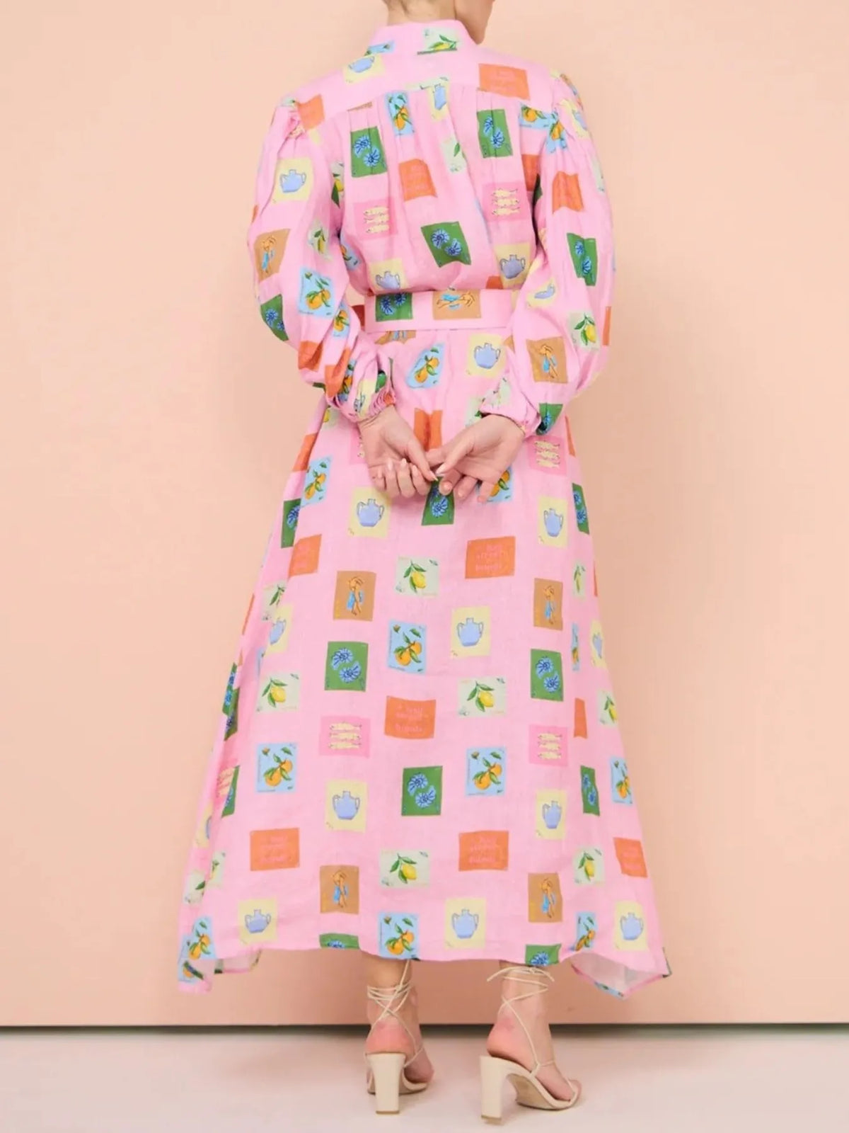 Printed Button Front Long Sleeve Shirt Dress