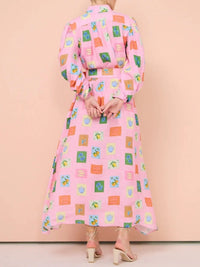 Printed Button Front Long Sleeve Shirt Dress