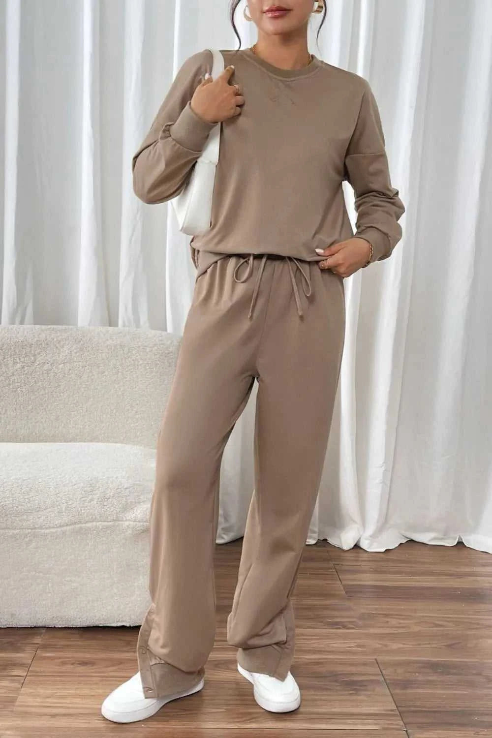 Perfee Round Neck Long Sleeve Top and Pants Set 100100595481771 37 Affordable Fashion Under $100 Jerry's Apparel 