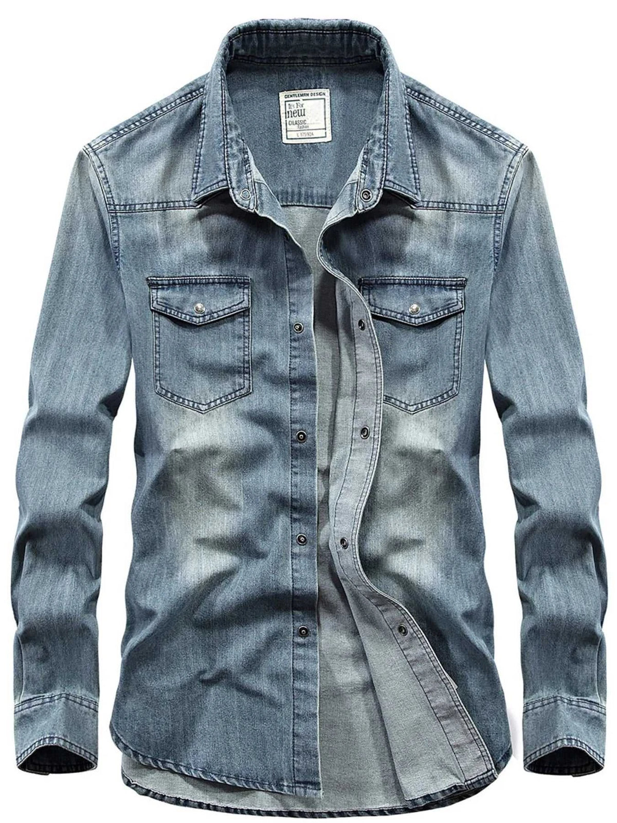 Men's Plus Size Classic Washed Denim Shirt with Double Chest Pockets 100400595853363 57 Affordable Fashion Under $100 Jerry's Apparel 