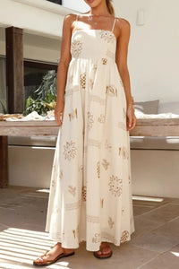 Cutout Back Printed Square Neck Maxi Cami Dress