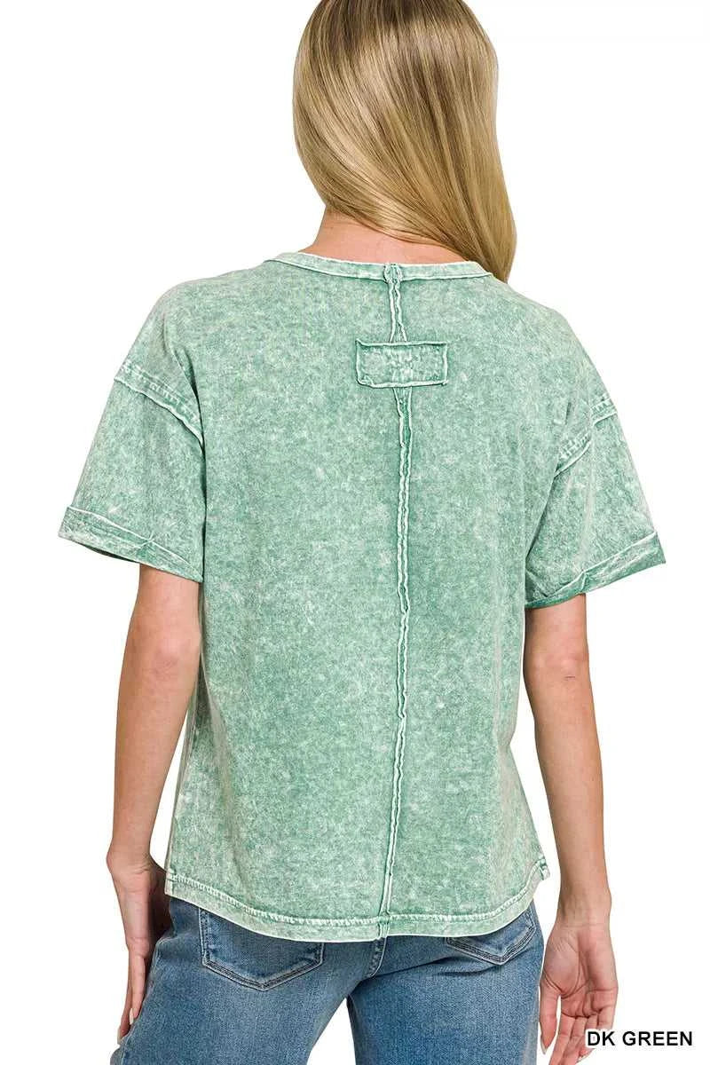 Zenana Halo Snow Washed Exposed Seam Top & Shorts Set 100100554881174 45 Affordable Fashion Under $100 Jerry's Apparel 