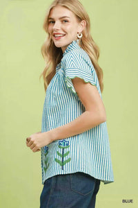 Umgee Embroidered Stripe Button Front Top 100100173701716 57 Affordable Fashion Under $100 Jerry's Apparel 