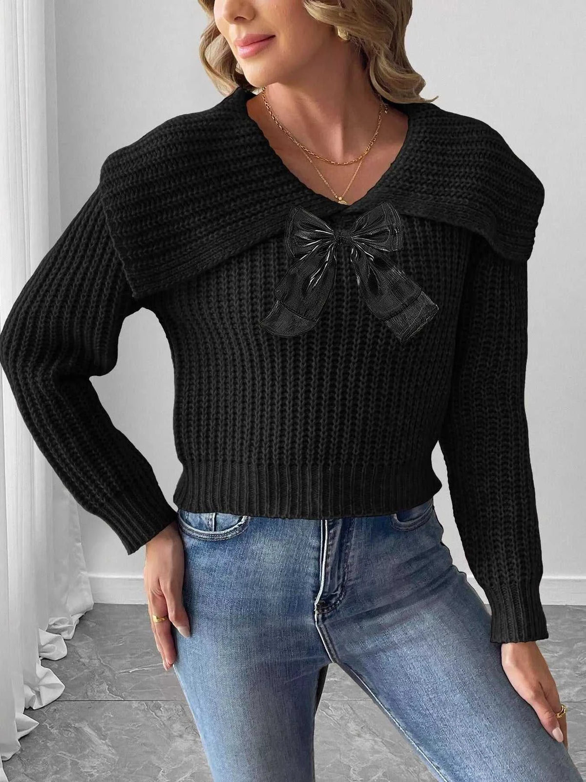 Contrast Bow Long Sleeve Sweater 101002743266724 37 Affordable Fashion Under $100 Jerry's Apparel 