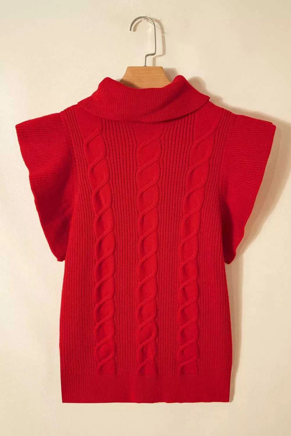 Cable Knit Turtleneck Ruffled Short Sleeve Sweater 101002004961931 44 Affordable Fashion Under $100 Jerry's Apparel 