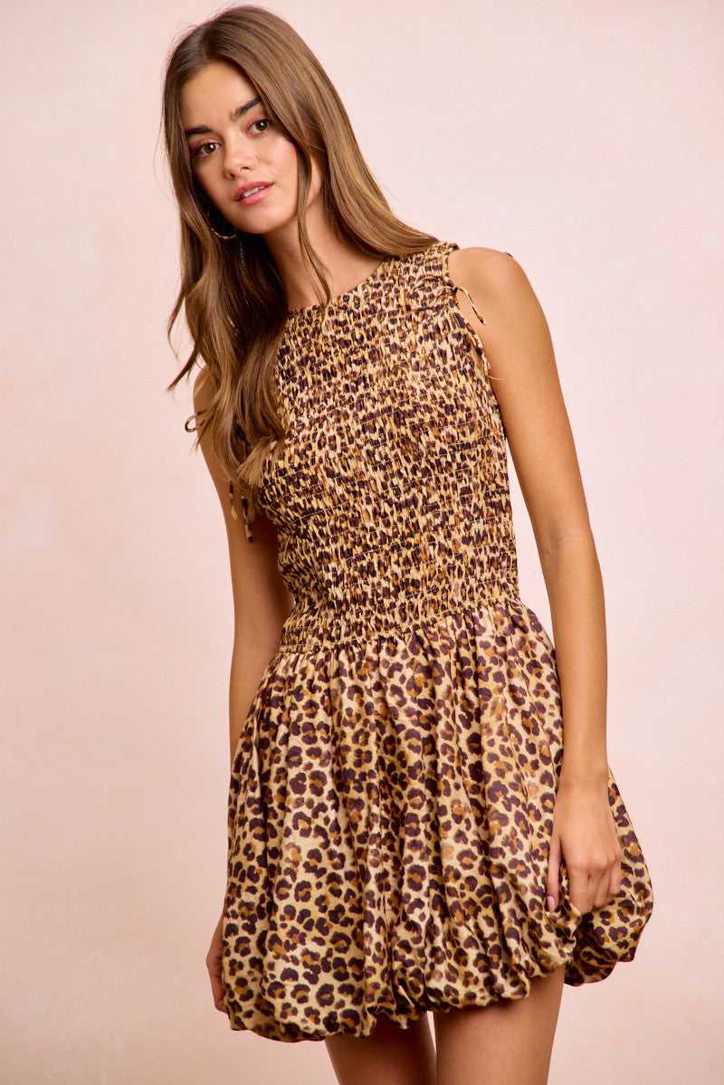 BiBi Leopard Bow Tie Attachable Puff Sleeves Dress 100100826881615 62 Affordable Fashion Under $100 Jerry's Apparel 