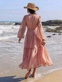 Embroidered Polka Dot Tie Neck Long Sleeve Midi Dress 100100423971743 52 Gifts for Her Jerry's Apparel 