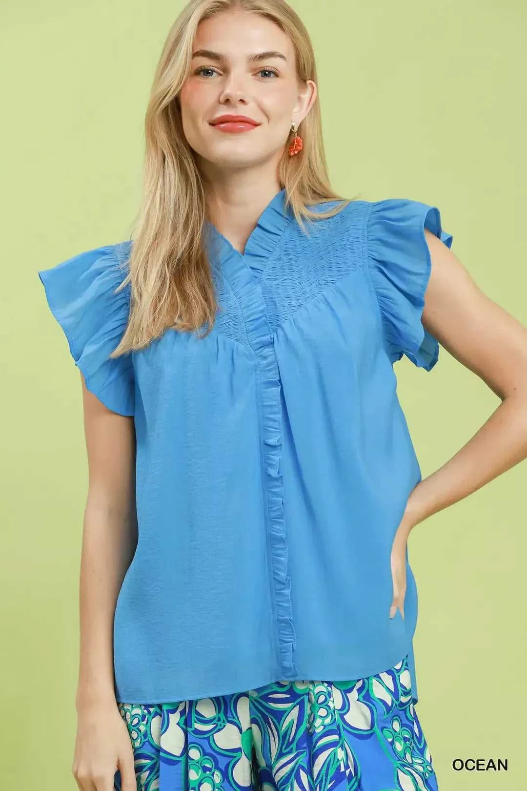 Umgee Smocked Yoke Ruffle Sleeve Blouse 100100062631615 51 Affordable Fashion Under $100 Jerry's Apparel 