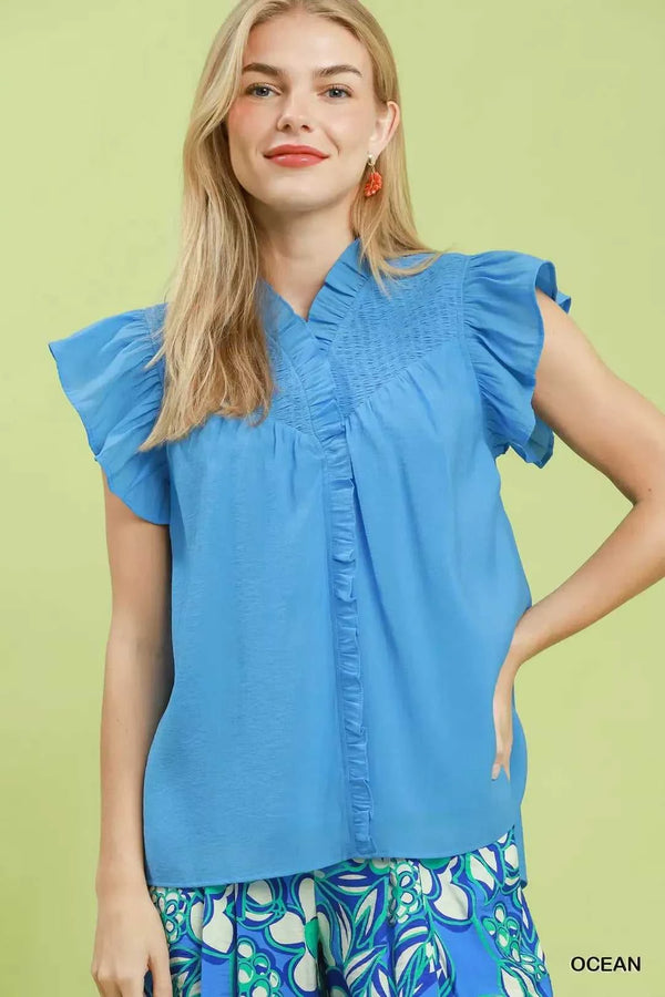 Umgee Smocked Yoke Ruffle Sleeve Blouse 100100062631615 51 Affordable Fashion Under $100 Jerry's Apparel 