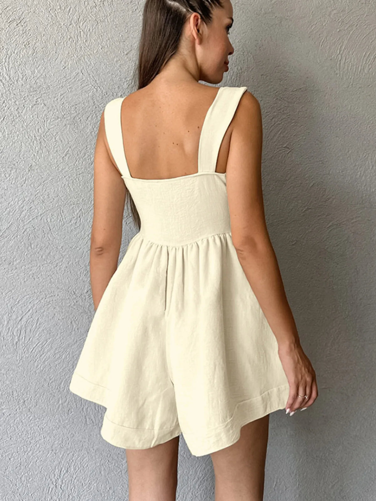 Button-Front Wide Strap Romper
