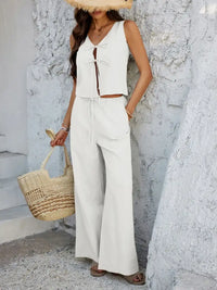 Devine Tied V-Neck Sleeveless Top and Pants Set 100100787639337 58 Gifts for Her Jerry's Apparel 