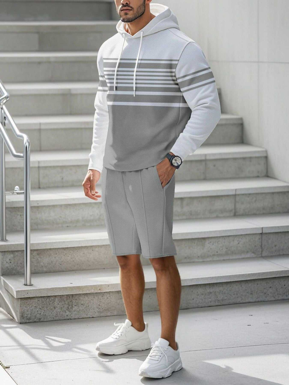 Men's Full Size Striped Hoodie & Shorts Casual Set Plus Size 100400695113580 41 Affordable Fashion Under $100 Jerry's Apparel 