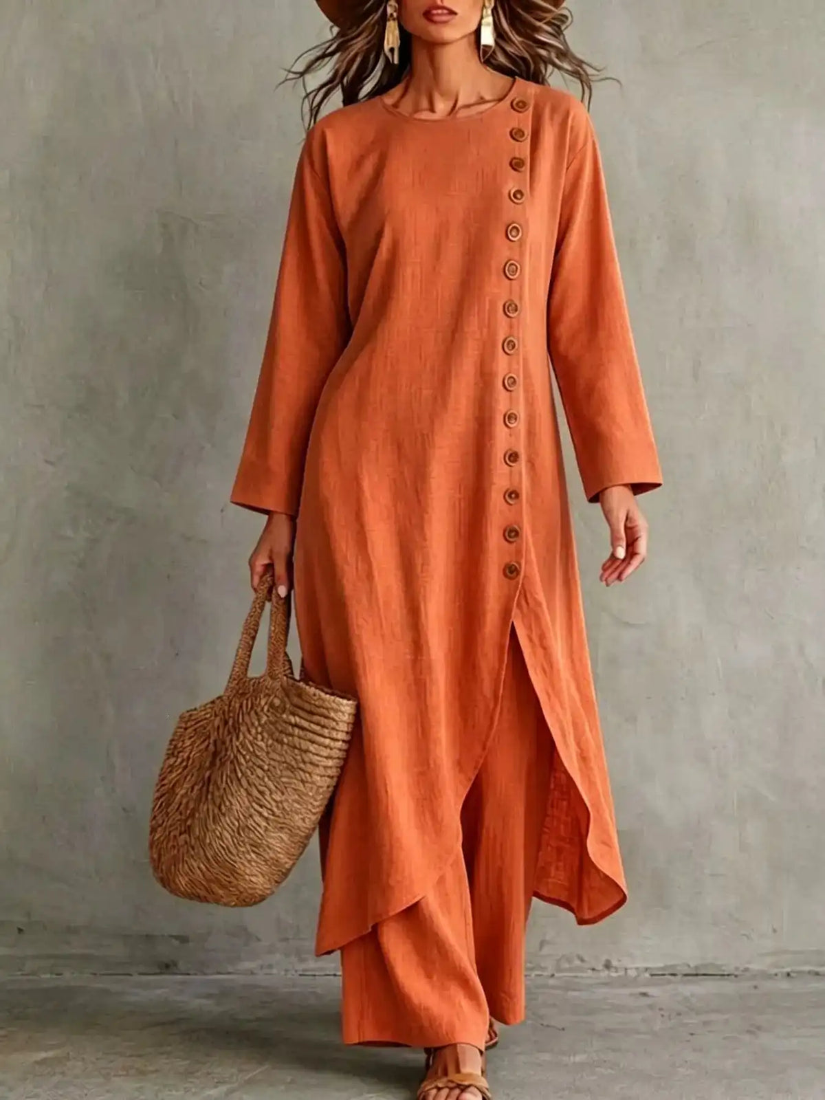 Full Size Side-Buttoned Longline Top and Pants Set Plus Size 101001327097524 51 Affordable Fashion Under $100 Jerry's Apparel 
