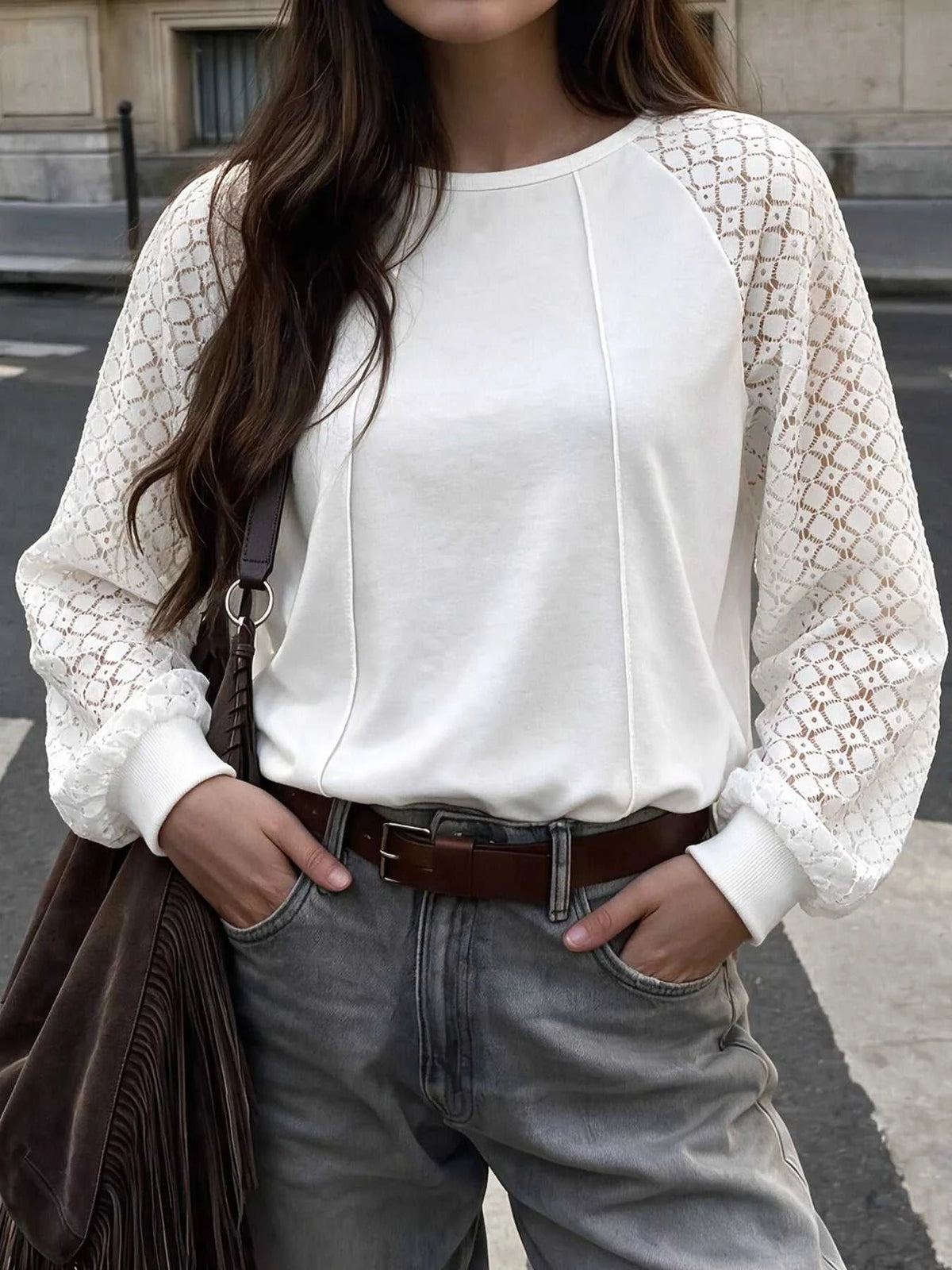 Lace Raglan Sleeve Sweatshirt 101001842976491 38 Affordable Fashion Under $100 Jerry's Apparel 