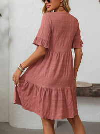 Mandy Ruffled Ruched Round Neck Half Sleeve Dress 100100796041903 25 Affordable Fashion Under $100 Jerry's Apparel 